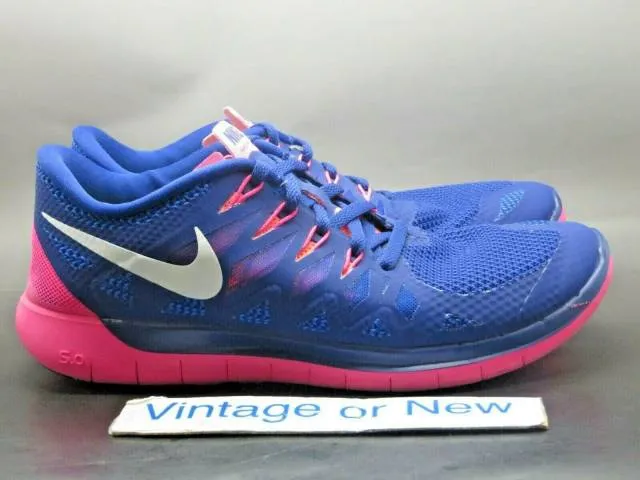 Women's nike free 5.0 deep royal blue hyper pink running shoes 642199-401 sz 9.5