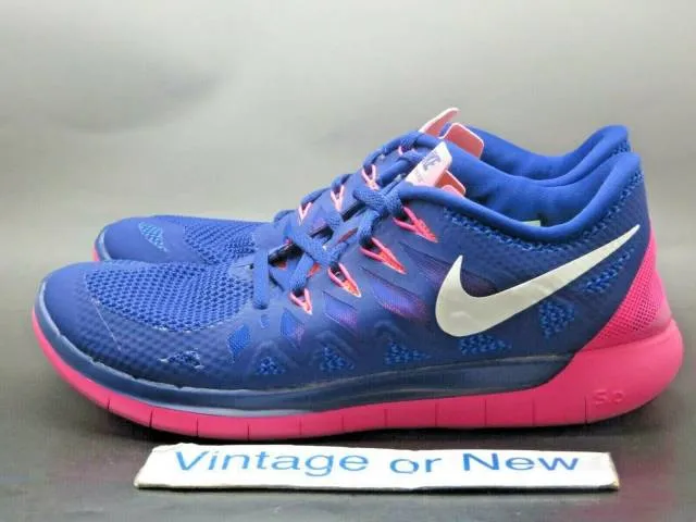 Women's nike free 5.0 deep royal blue hyper pink running shoes 642199-401 sz 9.5