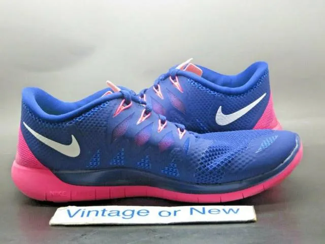 Women's nike free 5.0 deep royal blue hyper pink running shoes 642199-401 sz 9.5