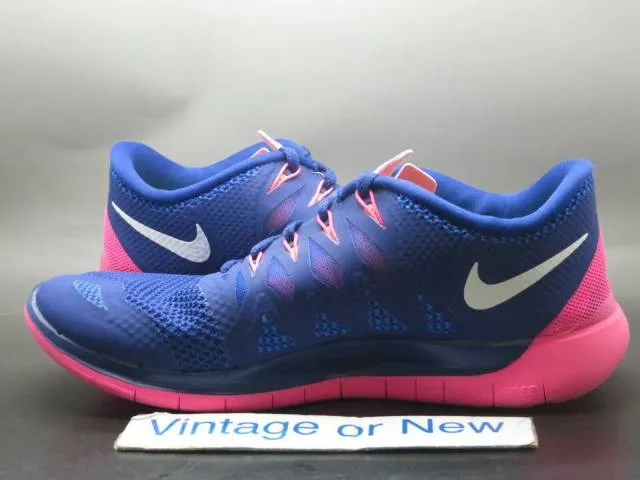 Women's nike free 5.0 deep royal blue hyper pink running shoes 642199-401 sz 9.5