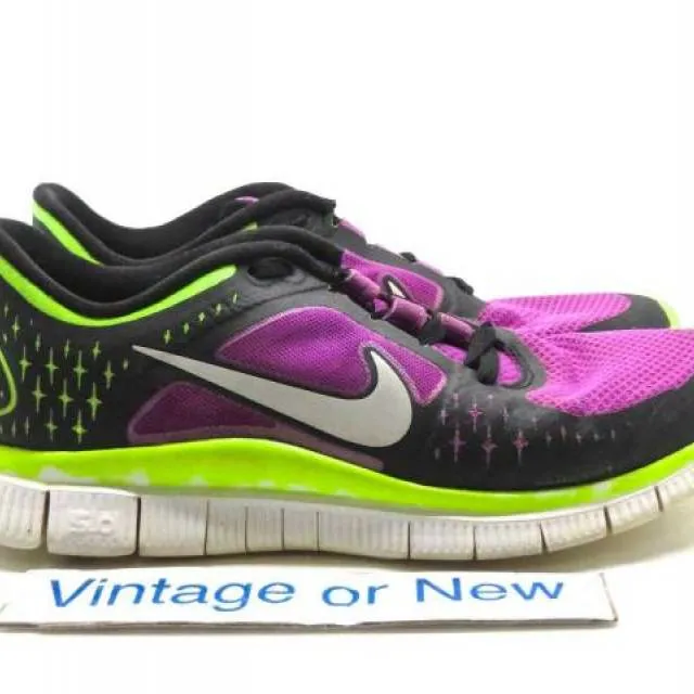 Women's nike free run+ 3 laser purple volt black running shoes 510643-553 sz 9