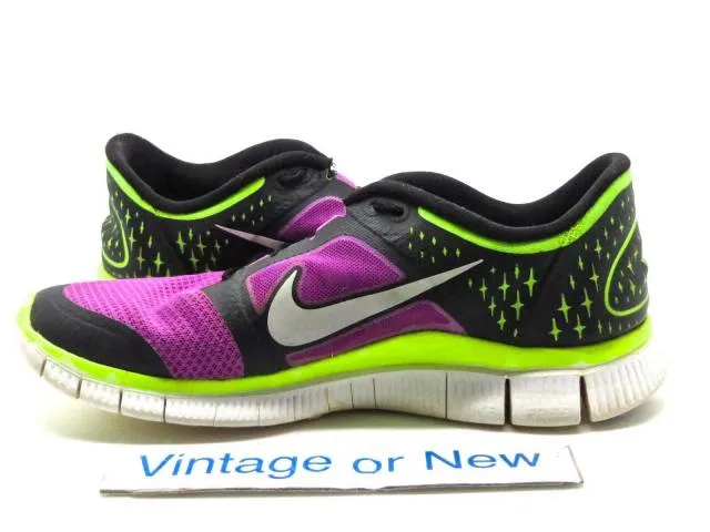 Women's nike free run+ 3 laser purple volt black running shoes 510643-553 sz 9