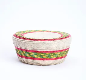 Woven striped baskets with lids