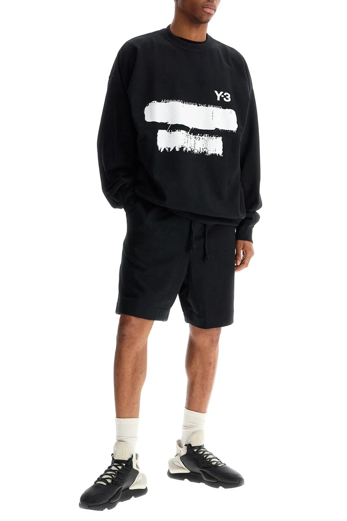 Y 3 Black Cotton Sweatshirt With Text Graphic