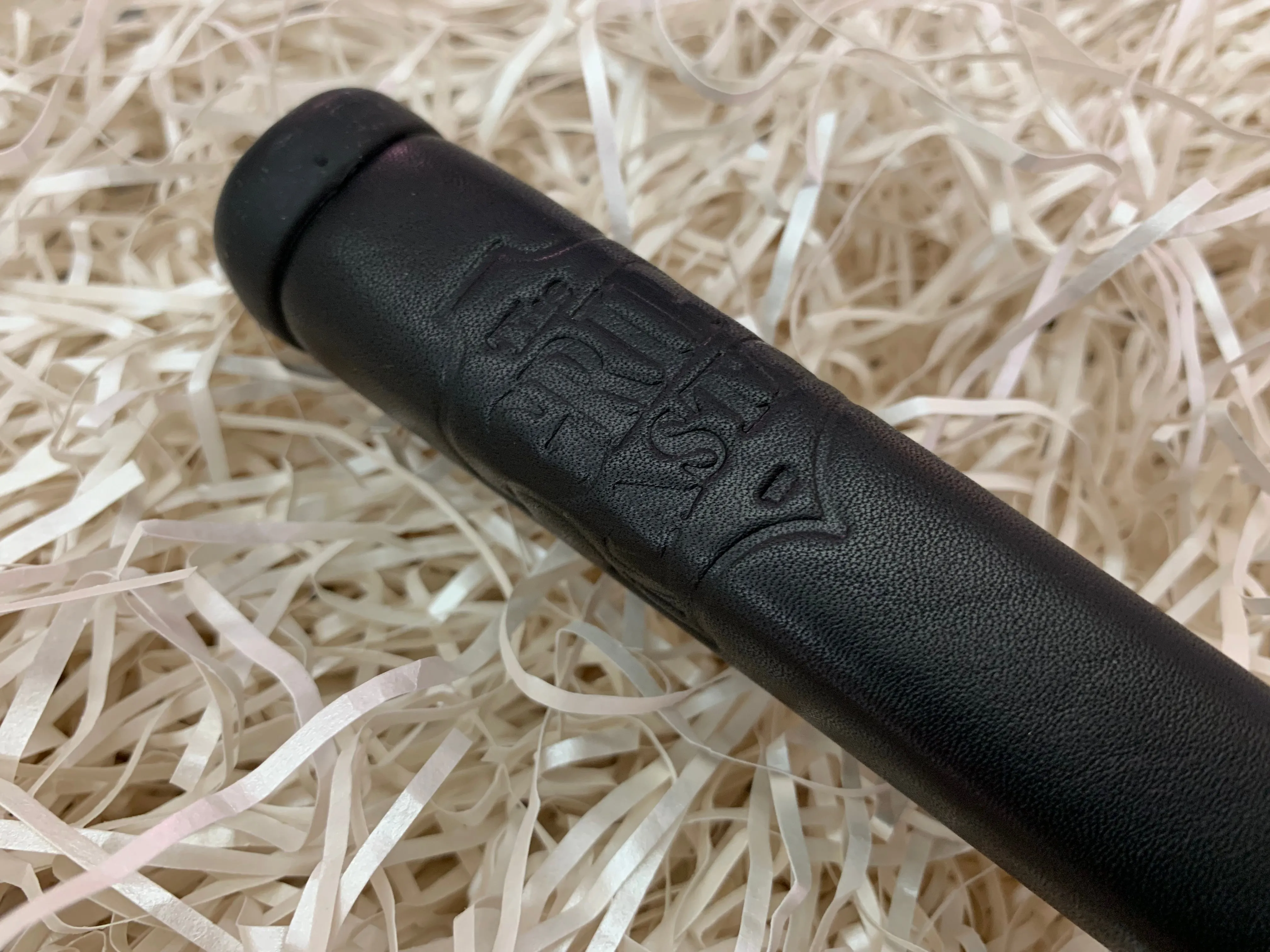 Yamada Putter Grip Leather - Standard Size - Black with Orange Letters.